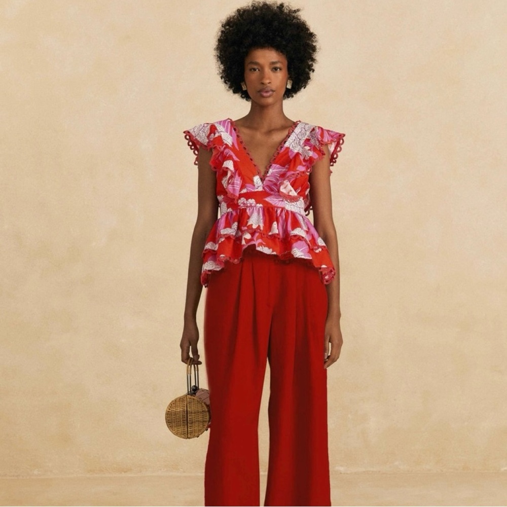 Farm Rio Red Dewdrop Sleeveless Blouse - Picture 3 of 6